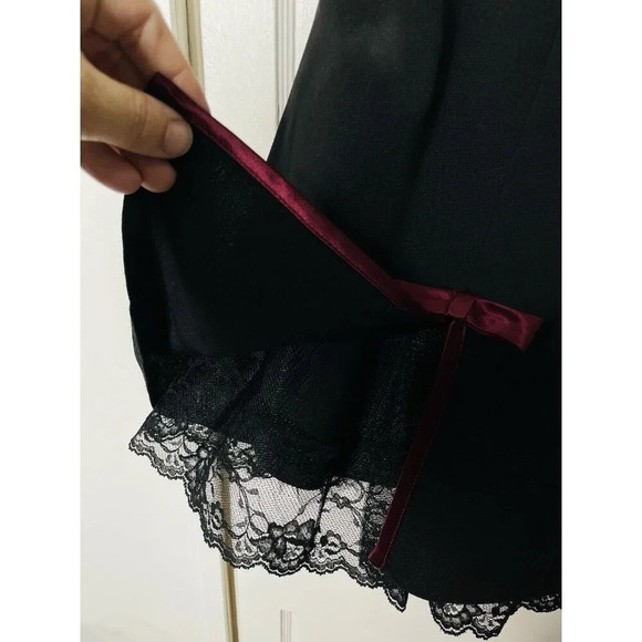 Vtg A Byer Dress 9 Short Formal Fairy Goth Bow Coquette Black Lace Ribbing Slit - Picture 4 of 15